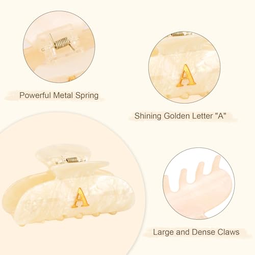 Image of 2 Pack Hair Claw Clips for Women Acrylic Claw Clips with Glitter Letter A Cute Hair Accessories for Thin or Thick Hair Bridesmaid Gifts for Wedding Day(Beige & Pink)