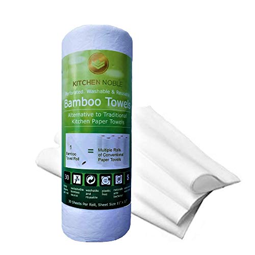Bamboo Paper Towels (30-Sheet Roll) - Reusable & Washable Bamboo Kitchen Paper Towels  Eco Friendly & Sustainable - Naturally Odor Resistant - Highly Absorbent, Durable & Economical - 6 Months Supply