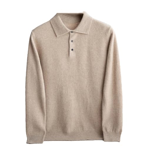 Men's Australian Wool Lapel Pullover Long Sleeved Sweater Loose Top Business Casual Knit Base Jumper