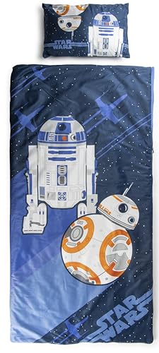 Image of Jay Franco Kids Slumber Bag and Pillow - 54 x 27 Inch Comfy Indoor Sleeping Bag for School and Sleepovers, 2 Piece Set, Blue - Star Wars