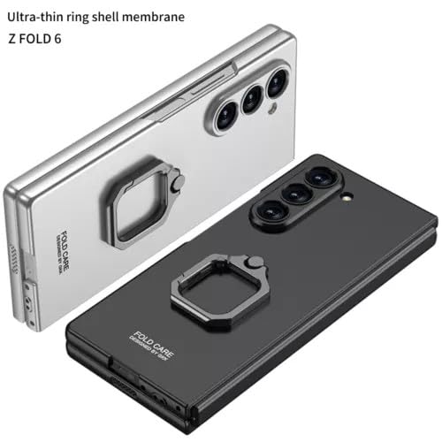 Generic Custodia rigida a libro compatibile con Samsung Galaxy Z Fold 7 (colore: grigio chiaro), ultra sottile, con supporto ad anello per dito, pellicola PLUSScreen