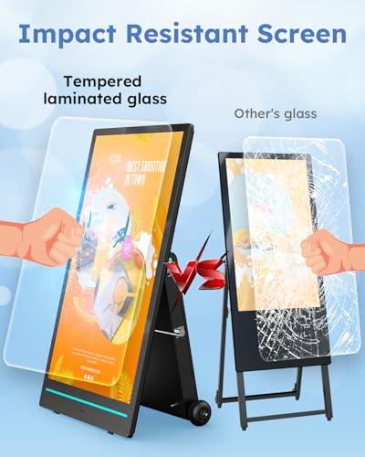 Image of 55 inch Outdoor Mobile Digital Signage Display, LCD IP65 Waterproof Advertising Display Kiosk with Rechargeable Battery, Brightness Auto-Adjustment and Impact Resistant Screen