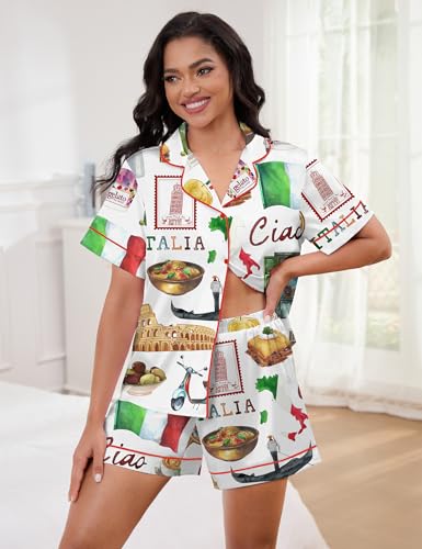 SHESHOW Satin Pajamas for Women Set Satin Button Down Short Sleeve Shirt and Shorts Summer Loungewear Size XS-XXL4