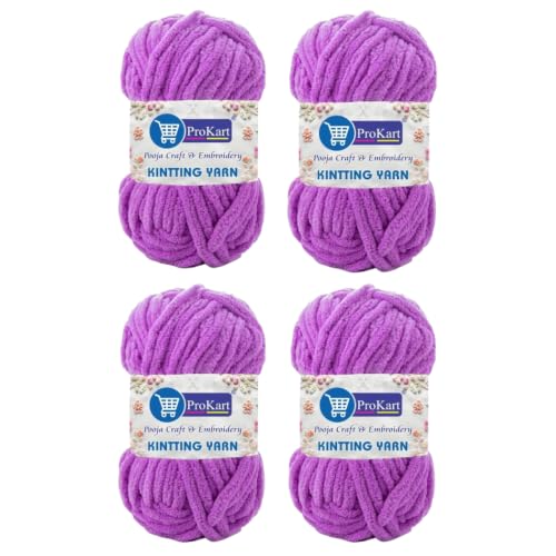 Image of ProKart Premium Blankie Wool, Plush & Cuddly, Chenille Yarn Supersoft Hand Knitting Wool Ball | Blanket Thick /Mottu Yarn Ball Suitable for Hand Knitting and Crocheting for Baby, Adult, Sweaters, caps, Throws, Home Furnishing, Scarves, Blankets (Light Purple, 100gms x 4 Pack)