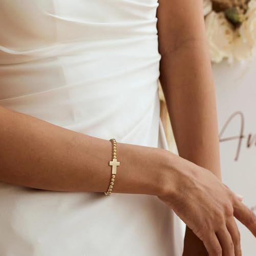 SLOONG Cross Bracelet for Women, 14k Gold Plated Bracelets Non Tarnish Trendy Waterproof Jewelry Christian Gifts2