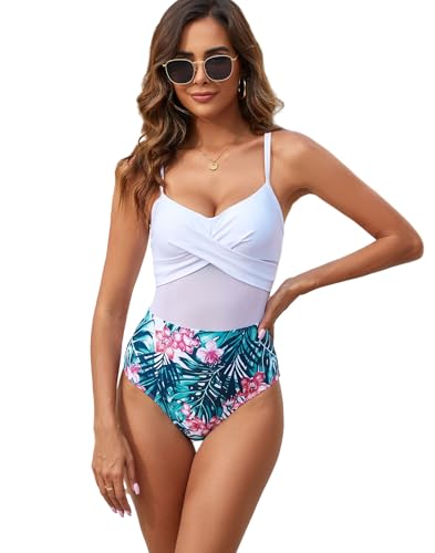 Monokini une pièce en maille premium chic motif croisé et fleurs