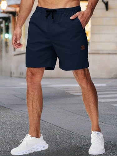 Men's 7 Inch Casual Shorts Quick Dry Stretch Elastic Drawstring Waist Casual Shorts with Zipper Pockets