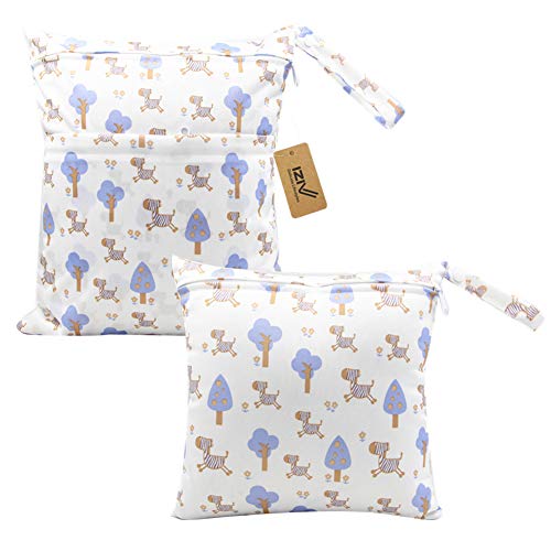 iZiv 2 Paquete Bebé Prueba de Agua Reutilizable Wet Dry Bag, Bolsas para Pañales, Reutilizable Impermeable Lavable Suspender Grandes Organizador Doble Cremallera Impresión Bolsa de Pañales