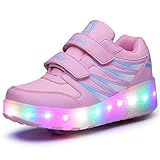 [Leawin] ローラーシューズ 子供LEDシューズ 2輪タイプ キッズ 発光シューズ ローラースケート靴 マジックテープ スニーカー (ピンク,17.0cm)