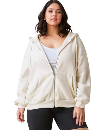 Image of KOTTY Women's Casual Zip-Up Hoodie Sweatshirt(White,S)
