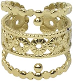 Stainless Steel Ring With Three Layers Design For Girl - Gold - Free Size