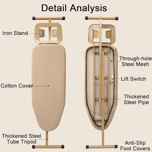 Foldable Ironing Board, Extra Sturdy Compact Ironing Board Full Size with Steel Legs and Adjustable Height, Easy Storage (Color : Brown, Size : S) - Image 6