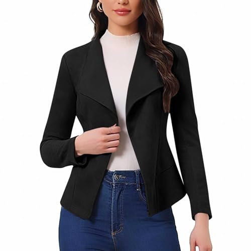 Women's Faux Suede Jackets 2025 Fashion Open Front Cropped Coat Casual Lightweight Moto Biker Jacket Fall Outfits Black suede jacket women XXL