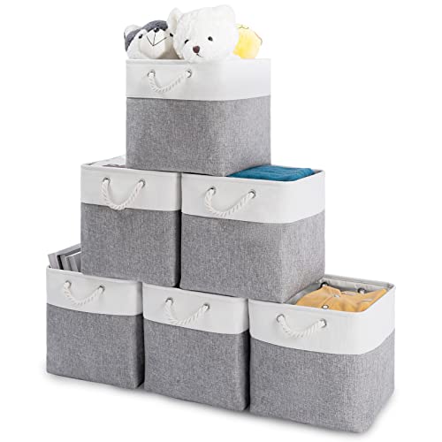 Oterri 6 Pack Foldable Storage Cubes, 13x13 Inch Fabric Bins, Decorative Storage Baskets for Home, Shelves, Nursery Organizers, Grey/White Grey/White