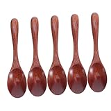 Amosfun 5 piezas Cucharas de Madera Japonesas Minimalista Cucharillas Largas para Café Té Miel y Postres Acabado Lacado Diseño Ligero y Ergonómico para Uso Cocina y Mesa