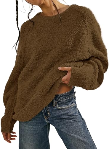 Image of Beaully Women's Oversized Crewneck Sweaters | Oversized style, Tunic sweater, Fuzzy knit, Soft knit, Loose fit, Drop shoulder