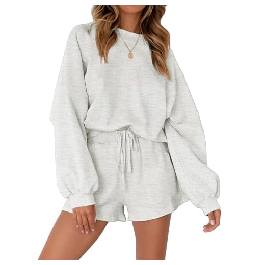 MEROKEETY Women's Oversized Batwing Sleeve Lounge Sets Casual Top and Shorts 2 Piece Outfits Sweatsuit Lightgrey