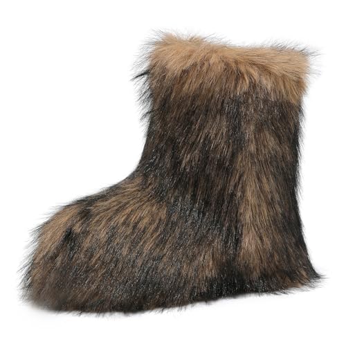 Pisumg Girls Fur Boots Kids Warm Plush Lining Furry Winter Boots for Toddler Cozy Fluffy Snow Boots