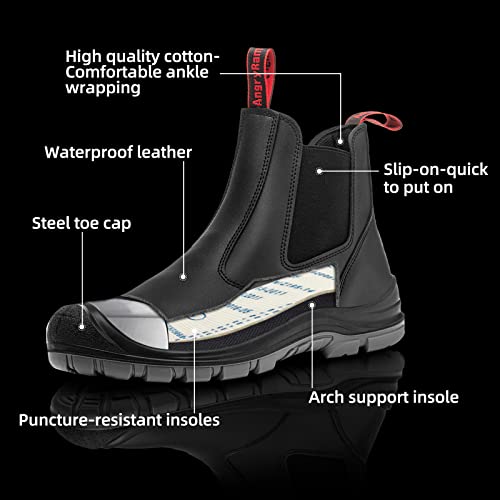 ANGRYRAM Steel Toe Slip on Work Boots for Men Waterproof Chelsea Industrial & Construction Shoes, Lightweight Comfortable Slip Resistant Safety boots3