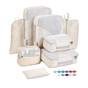 OlarHike 8 Packing Cubes Set, 4 Sizes (Extra Large, Large, Medium, Small) for Luggage Organizer, Travel Accessories and Essentials, Carry On Suitcases (Cream)
