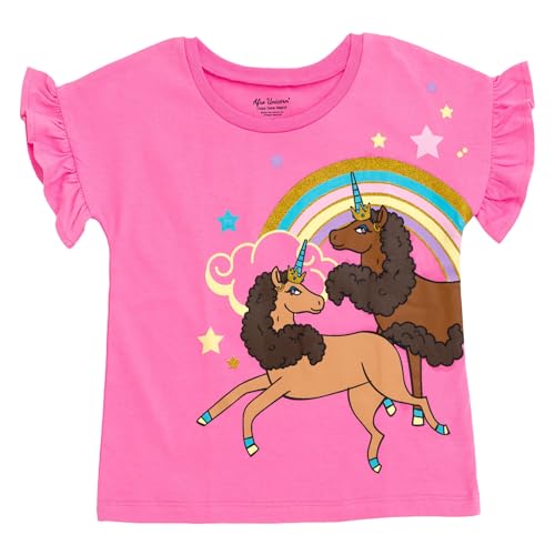 Image of Afro Unicorn Toddler Girls T-Shirt and Chambray Shorts Outfit Set Made Of Magic 2T