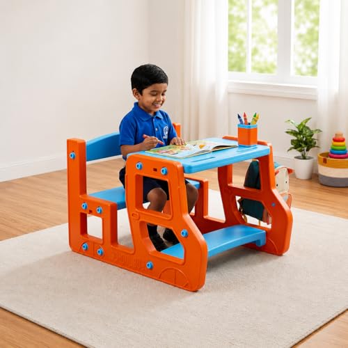 Image of eHomeKart Kids Double Seater Study Table & Bench Set | 90x75x58 cm | School Senior with Backpack Storage | Children Activity Desk Chair for Boys & Girls | Age 3-10 Years (ONE Bench)