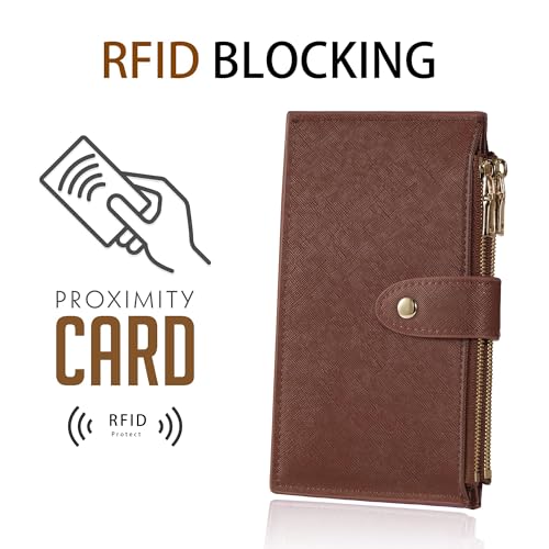 Image of Travelambo RFID Wallet Women Large Size Bifold Multi Card Wallet Case with Zipper Pocke Credit Card Holder for Women