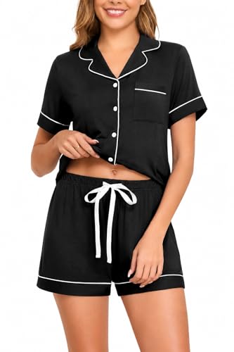 Image of Veseacky Womens Pajamas Set Short Sleeve Sleepwear Button Down Pjs Comfy 2 Pieces Soft Lounge Set S-XXL