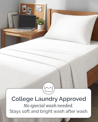 Image of Twin XL 4 Piece Sheet Set - College Dorm Room Essentials - Antique White | Ultra Soft Dorm Bedding Set, 8 inch to 16 inch Inch Deep Pockets, 1 Flat & 1 Fitted Sheet & 2 Pillowcases, Wrinkle & Fade Free
