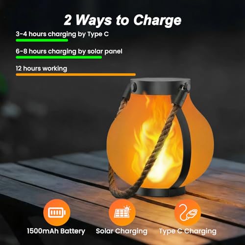 Hompavo Larger Gen2 Solar Lanterns Outdoor, Dual Charging (USB/Solar) & 2-Mode - Waterproof Decorative Hanging/Table Lights for Yard Patio Garden Halloween Christmas Decor, Birthday Gifts for Women, 2 — view 4