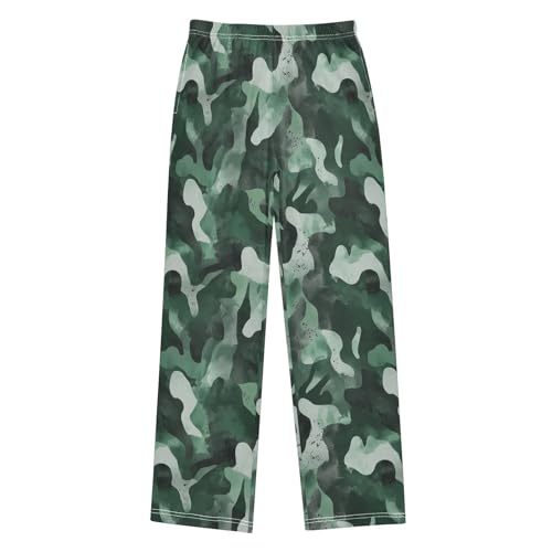 Boys' Pants Trendy Camo Dark Green Long Bottoms Jogger Pants Elastic Waist Trousers with Pockets S-XL