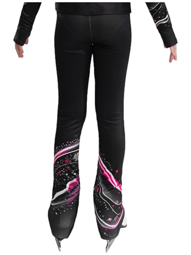 Jugaoge Kids Girls Fleece Figure Skating Pants High Waist Ice Skating Sports Leggings Bootcut Yoga Tights2
