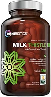 Organic Milk Thistle Capsules, 1500mg 4X Concentrated Extract with Silymarin is The Strongest Milk Thistle Supplement Available. Great for Liver Cleanse & Detox! 120 Vegetarian Capsules