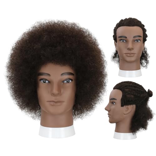 Sirydtm Male Afro Kinky Curly Mannequin Head - 100% Human Hair Mannequin Head Mens Training Barber Mannequin Head with Stand for Salon Braiding Styling Cutting Coloring & UpdosWHBZT1B#