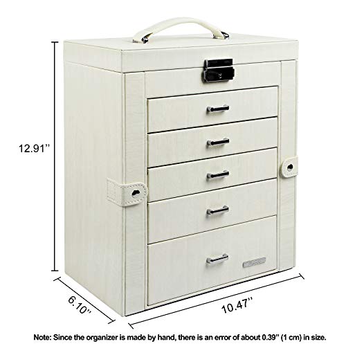 Homde 2 In 1 Huge Jewelry Box/Organizer/Case Faux Leather With Small Travel Case, Gift For Girls Or Women (White Wood Grain) #TOP1