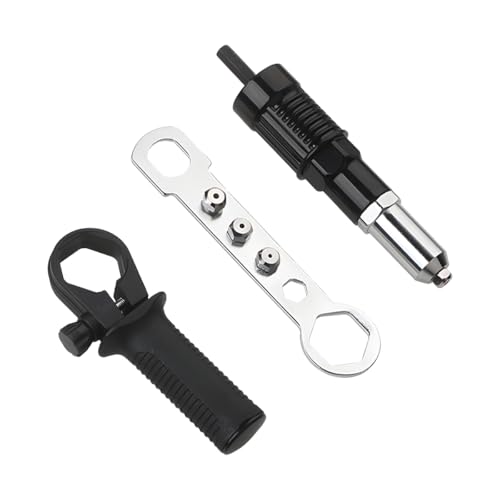 TNAIYH Car Pop Rivet Gun Adapter, Vehicle Cordless Riveter Drill Adapter Kit with 4 Rivet Heads 2.4 3.2 4.0 4.8mm, Auto Electric Rivet Nut Gun Riveting Tool, Universal for SUV Sedan Truck