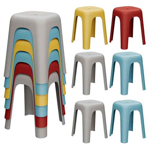 Anywish 6 Pack Stackable Classroom Stools 18 Inch Nesting Plastic Stools Portable Backless Chairs for Classroom, Students, Adults, Living Room, Dining Room, Office Home