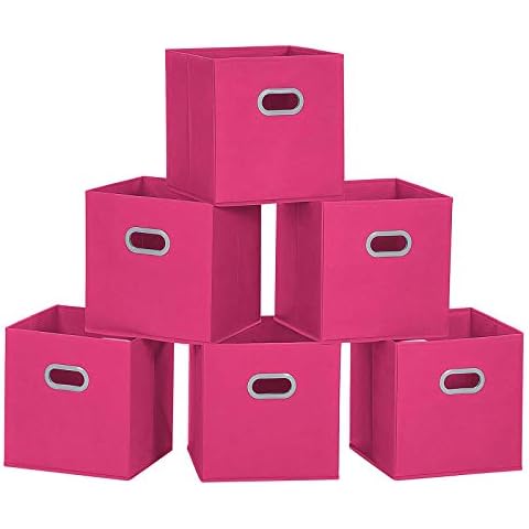 MaidMAX Storage Bins 12x12x12, for Home Organization and Storage, Toy Storage Cube, Closet Organizers and Storage, with Dual Plastic Handles, Fuchsia, Set of 6 Cover