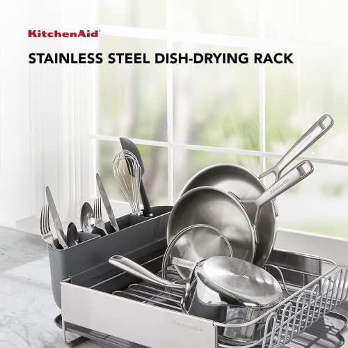 KitchenAid Large Capacity, Fully Size Self Draining Rust Resistatant Satin Coated Dish Rack with Removable Flatware Caddy 20.47-Inch, Gray by KitchenAid - Image 2