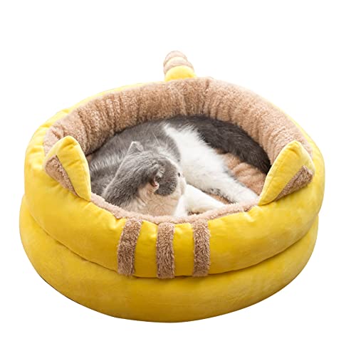 PETCUTE 可愛いペットベッド ドーム型 ペットハウス 2way 屋根付き 犬小屋 滑り止め 猫 テント おしゃれ 寝床 秋冬用 ホットカーペット取付可 保温防寒 イエロー/L/屋根なし