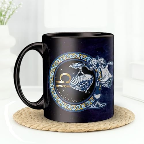 Image of Libra Zodiac Coffee Mug - Black Ceramic Astrology Horoscope Tea Cup with Inspirational Quotes - Birthday Gift for Libra Sign Friends, Family & Astrology Lovers