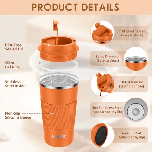 KETIEE Kaffeebecher to go,510ml Thermobecher Kaffee-to-go,Kaffeebecher Thermo,Doppelwandig Reisebecher Travel Mug… – Ansicht 2