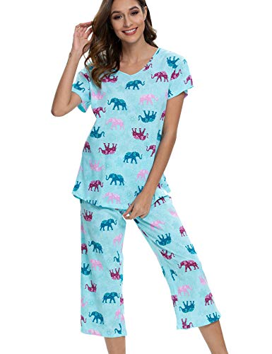 Enjoynight Women's Sleepwear Tops With Capri Pants Pajama Sets (Medium,Elephant) #TOP2