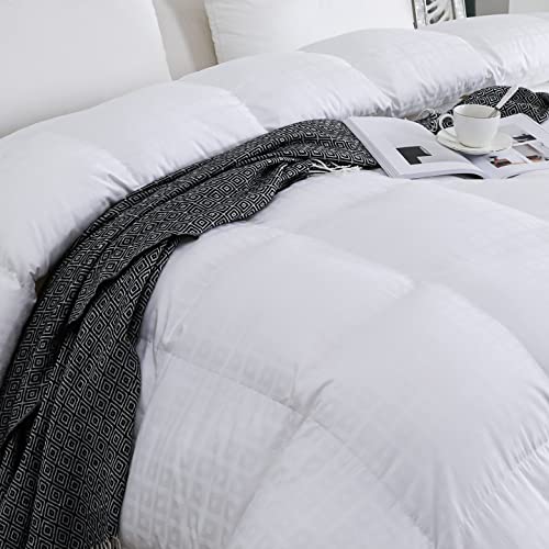 Snowman Lightweight 93% Goose Down Comforter Queen Size,Medium Warmth Fluffy Duvet Insert,100% Egyptian Cotton Shell- 750 Fill Power (Queen,White) #TOP3