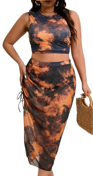 plus curvves Multicolor Mixed Print High Neck Bikini Set Beach Skirt-picture-21