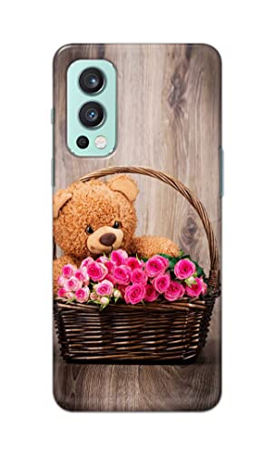 Image of PRINTFIDAA Roses and Teddy Bear in The Wicker Hard Back Cover for OnePlus Nord 2 (5G) Back Cover -(P6) KAT1004