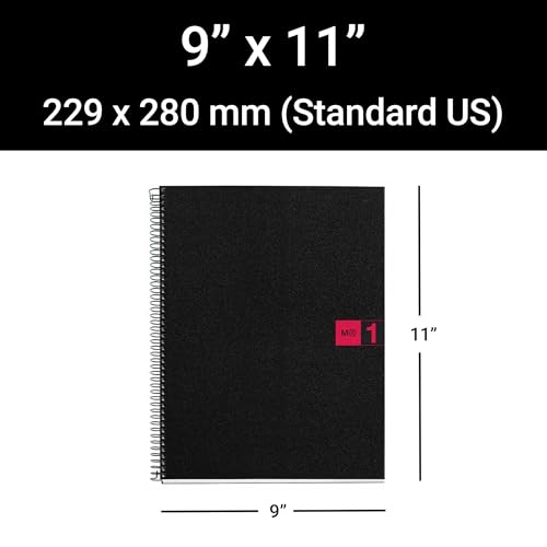 Image of Miquel Rius M Original 1 Subject Notebook, Lined 11 inch x 8.5 inch, 80 Sheets Heavyweight Paper, Micro-Perforated & 3-Hole Punched, Black Poly Cover (Pack of 1)