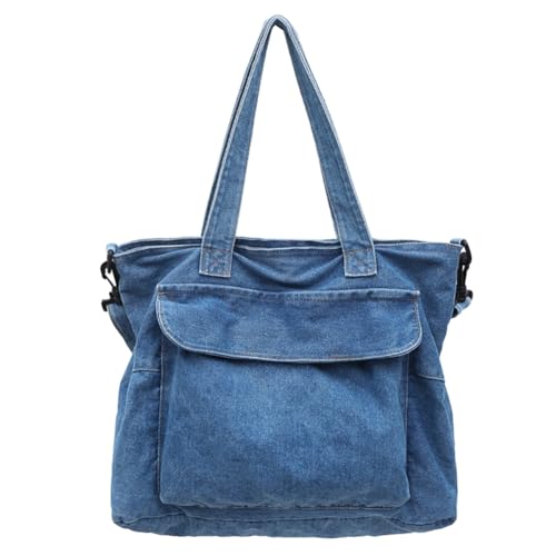 MaxxCloud Stylish Denim Tote Bag-Adjustable Crossbody Purse for Women&Men,Large Travel Shoulder Bag with Multiple Pockets