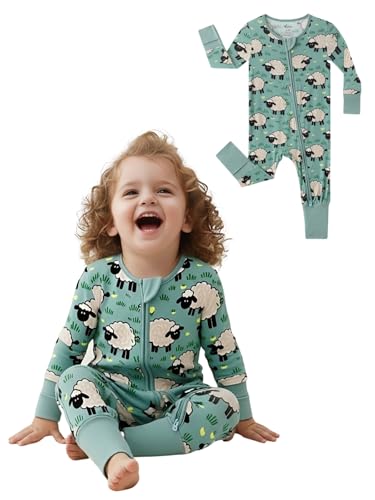 Image of Unisex Baby Bamboo Viscose Long Sleeve Romper, Cute Prints Zipper Footless Jumpsuit, Toddler One-Piece Outfits