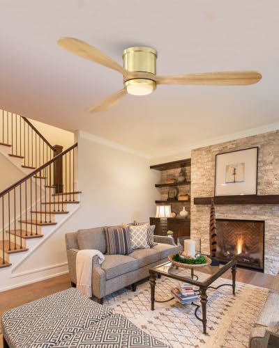 Image of 52 inch Low Profile Ceiling Fan with Lights and Remote, Gold Finish